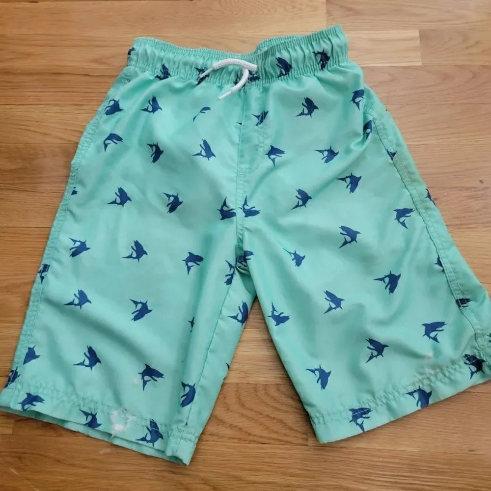 Place Sport Kids Fish Green Drawstring Waist Swim Shorts Trunks Sz Large